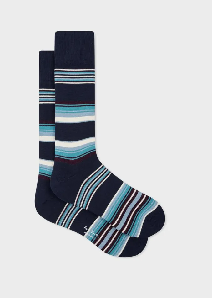Mens Paul Smith Socks Navy CottonBlend Howard Stripe Socks