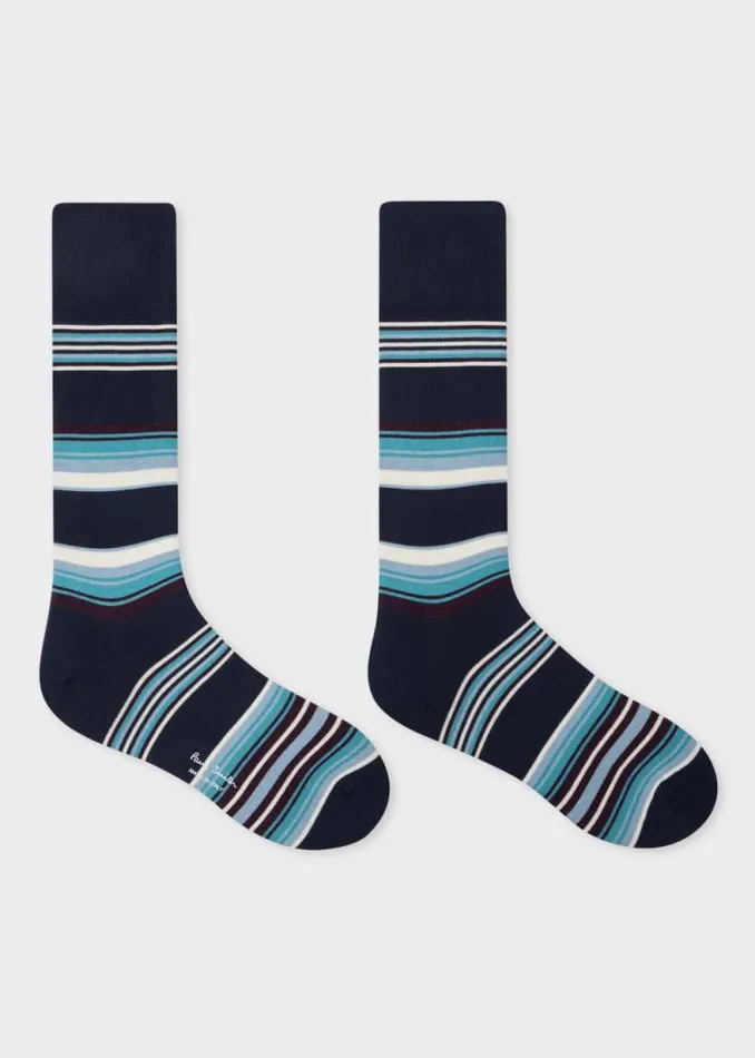 Mens Paul Smith Socks Navy CottonBlend Howard Stripe Socks