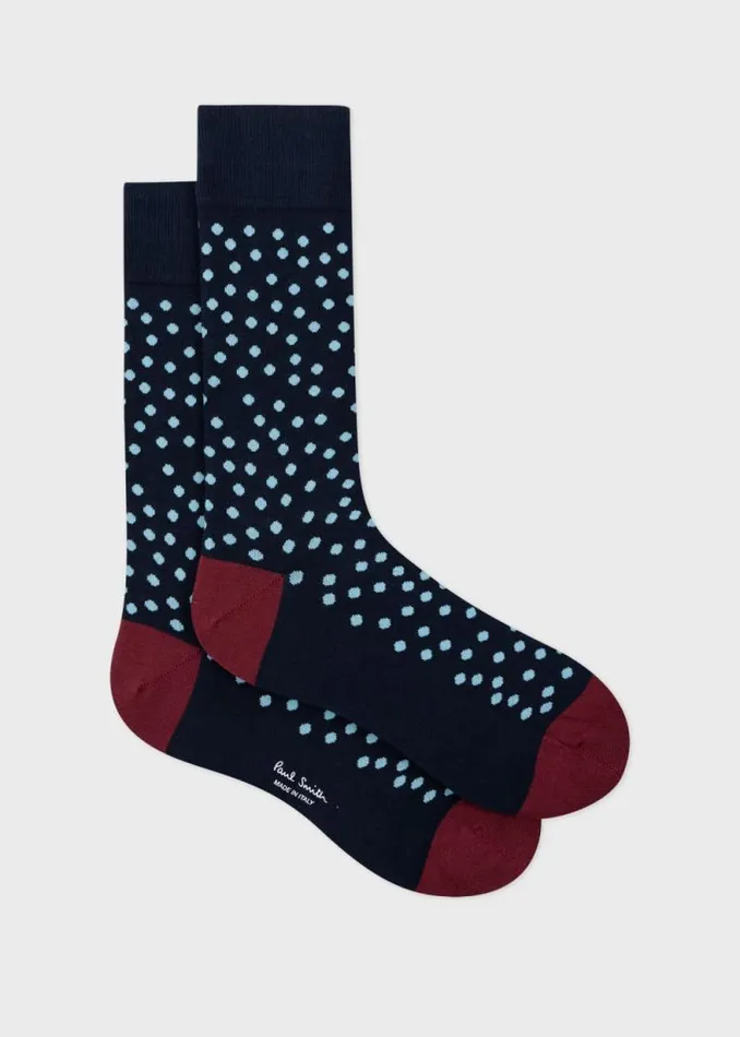 Mens Paul Smith Socks Navy Cottonblend Polka Dot Socks