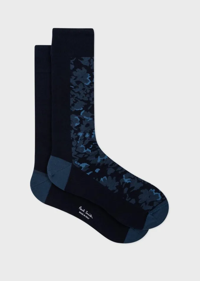 Mens Paul Smith Socks Navy Floral CottonBlend Socks