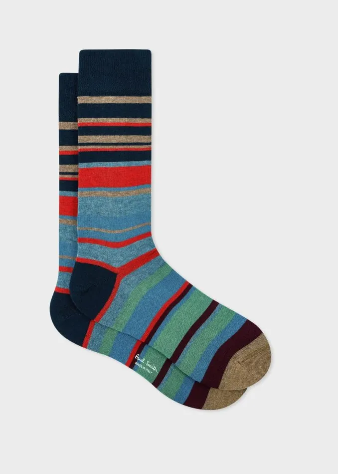 Mens Paul Smith Socks Navy Mixed Stripe Socks