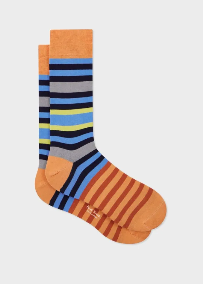 Mens Paul Smith Socks Orange MultiStripe CottonBlend Socks