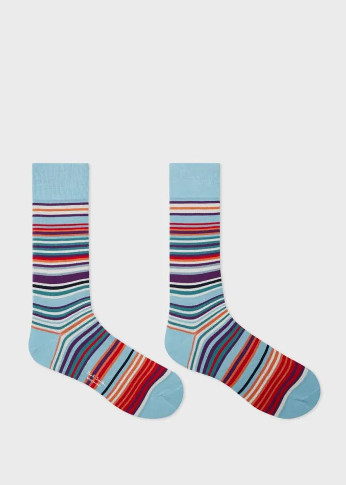 Mens Paul Smith Socks Pale Blue CottonBlend Multi Colour Stripe Socks Mens Paul Smith Socks Pale Blue CottonBlend Multi Colour Stripe Socks