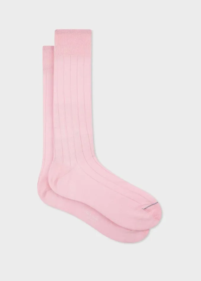 Mens Paul Smith Socks Pink Mercerised CottonBlend Ribbed Socks