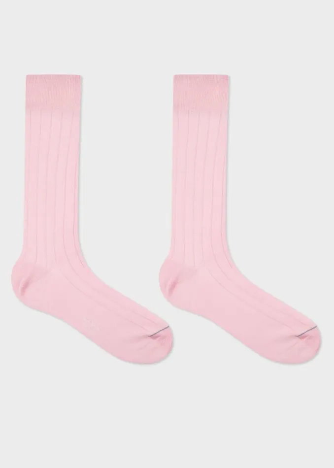 Mens Paul Smith Socks Pink Mercerised CottonBlend Ribbed Socks