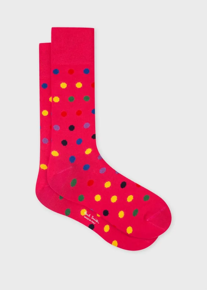 Mens Paul Smith Socks Pink Mixed Polka Dot Socks