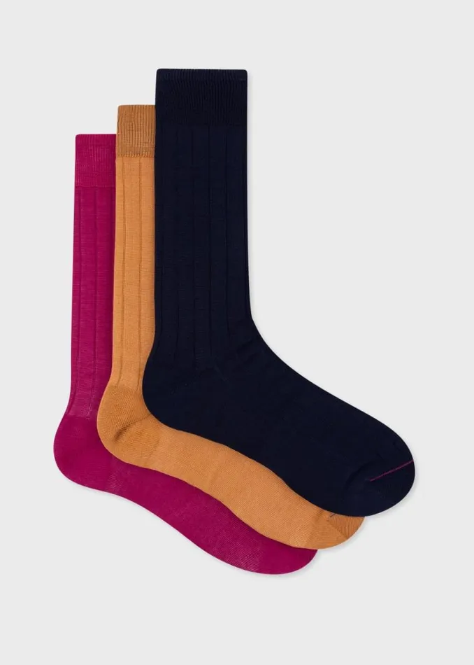 Mens Paul Smith Socks Plain Ribbed Socks ThreePack