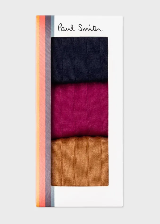 Mens Paul Smith Socks Plain Ribbed Socks ThreePack