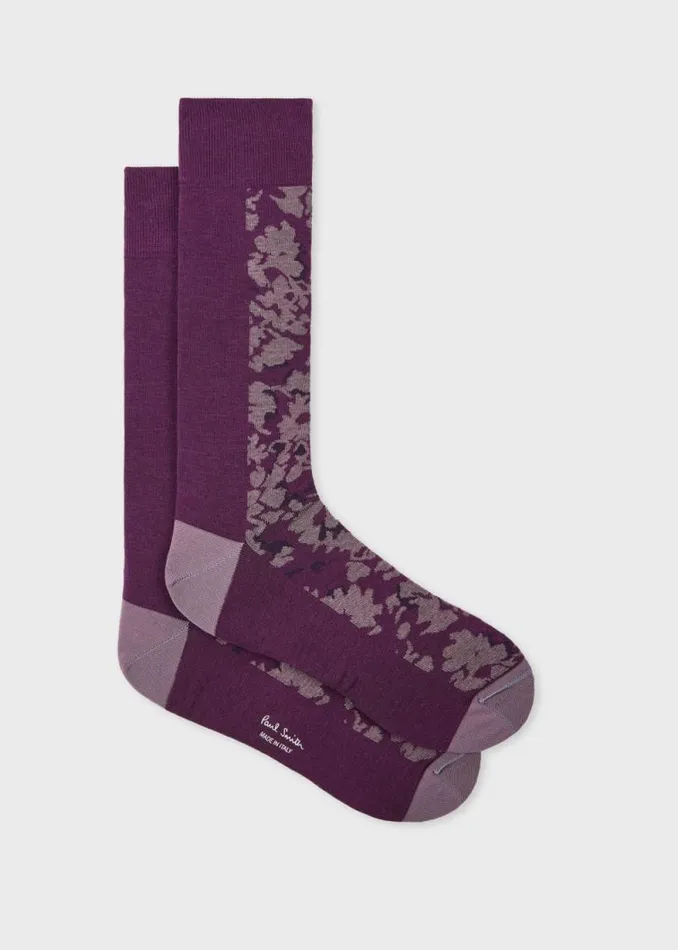 Mens Paul Smith Socks Purple Floral CottonBlend Socks