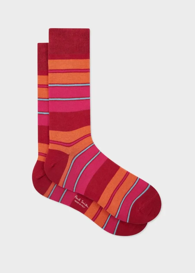 Mens Paul Smith Socks Red And Fuchsia CottonBlend Stripe Socks