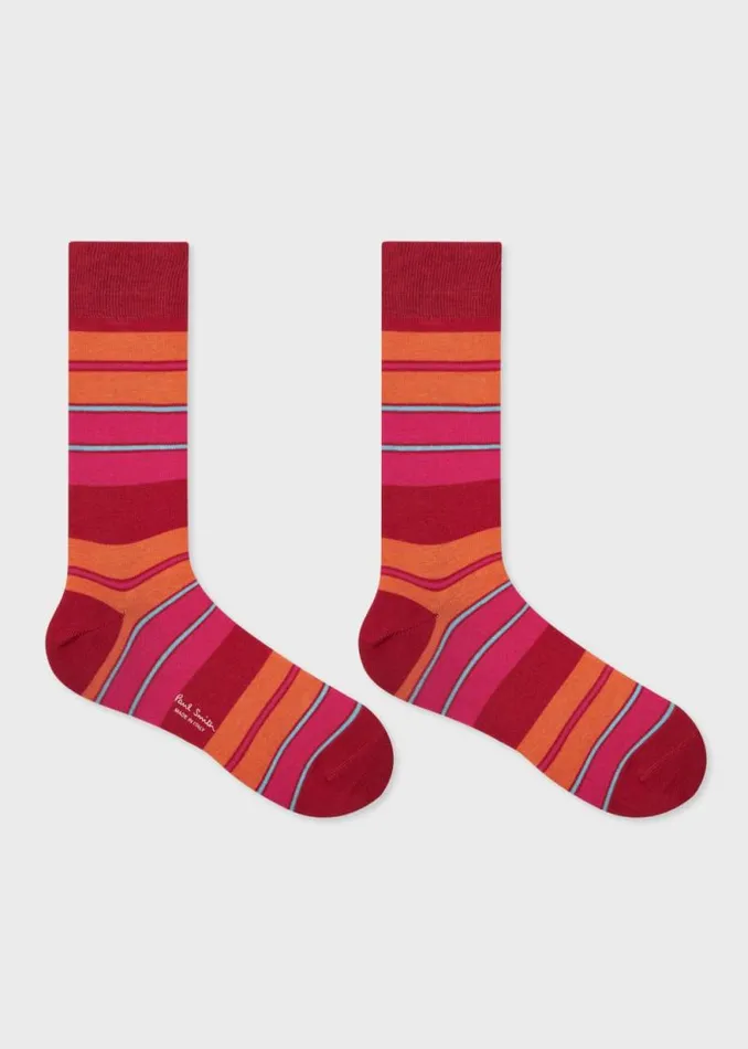 Mens Paul Smith Socks Red And Fuchsia CottonBlend Stripe Socks Mens Paul Smith Socks Red And Fuchsia CottonBlend Stripe Socks