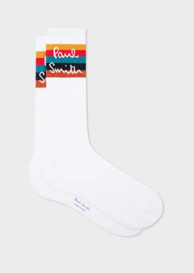 Mens Paul Smith Socks White 039Artist Stripe039 Logo Socks