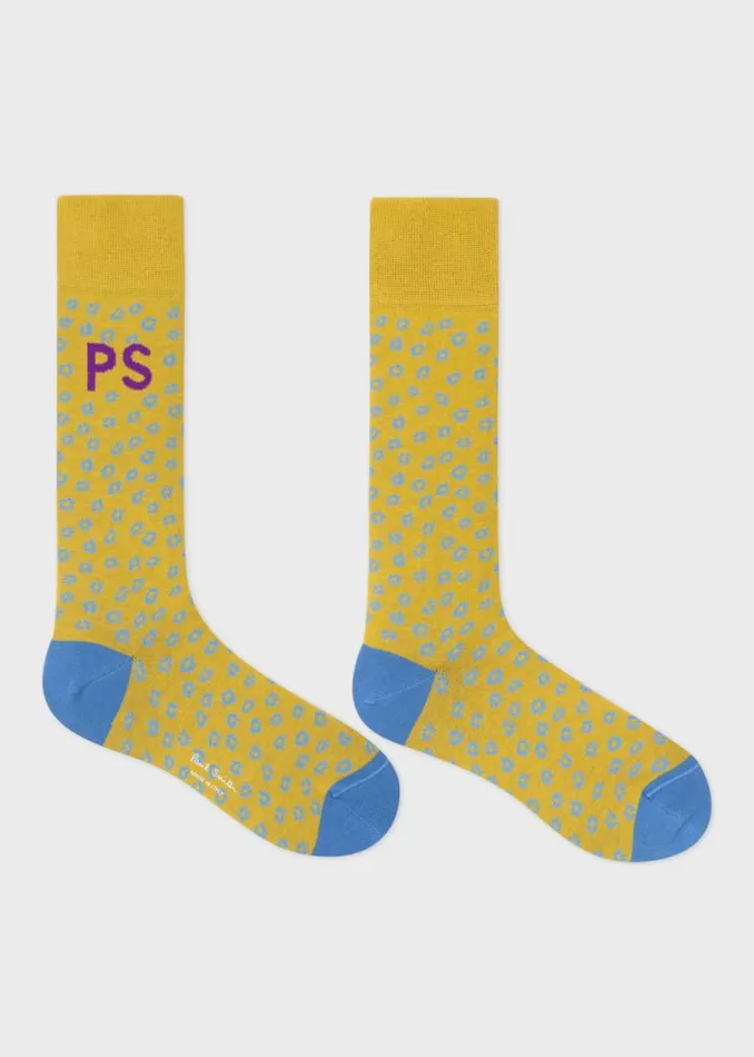 Mens Paul Smith Socks Yellow CottonBlend Floral Socks Mens Paul Smith Socks Yellow CottonBlend Floral Socks