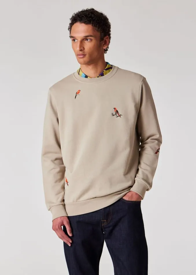 Mens Paul Smith Sweatshirts and Hoodies Beige Embroidered 039Bird039 Sweatshirt Mens Paul Smith Sweatshirts and Hoodies Beige Embroidered 039Bird039 Sweatshirt
