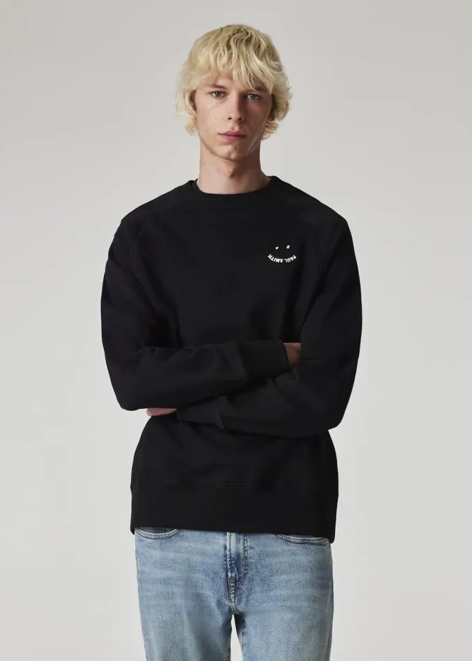 Mens Paul Smith Sweatshirts and Hoodies Black 039Happy039 Embroidery Sweatshirt Mens Paul Smith Sweatshirts and Hoodies Black 039Happy039 Embroidery Sweatshirt