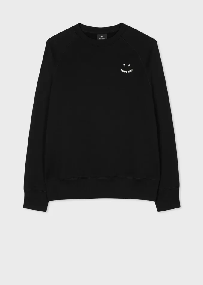 Mens Paul Smith Sweatshirts and Hoodies Black 039Happy039 Embroidery Sweatshirt
