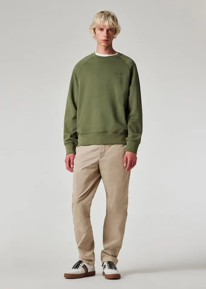 Mens Paul Smith Sweatshirts and Hoodies Khaki 039Happy039 Embroidery Sweatshirt Mens Paul Smith Sweatshirts and Hoodies Khaki 039Happy039 Embroidery Sweatshirt