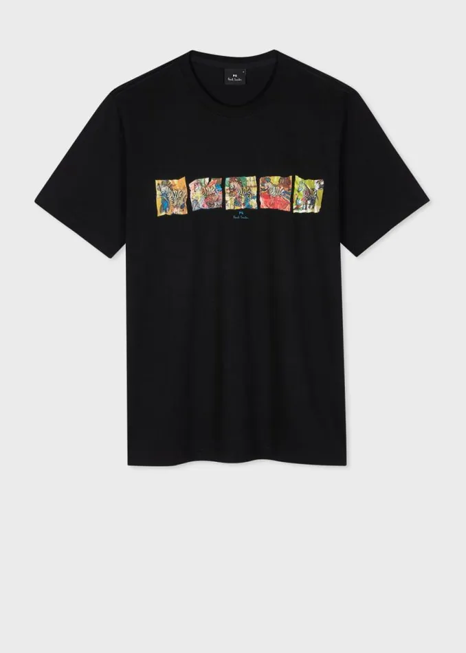 Mens Paul Smith TShirts Black 039Zebra039 Line Up Print TShirt