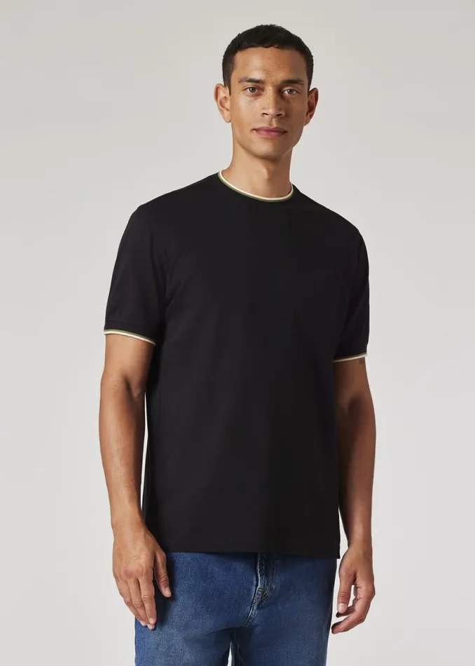 Mens Paul Smith TShirts Black Jacquard TShirt With Contrast Tipping