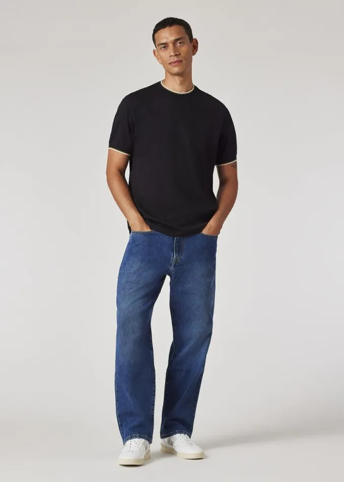 Mens Paul Smith TShirts Black Jacquard TShirt With Contrast Tipping