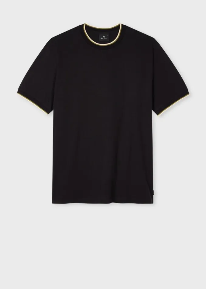 Mens Paul Smith TShirts Black Jacquard TShirt With Contrast Tipping