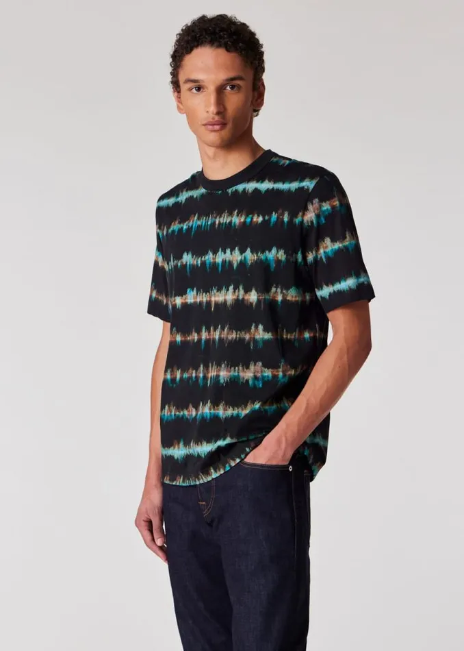Mens Paul Smith TShirts Black Shibori Stripe Cotton TShirt