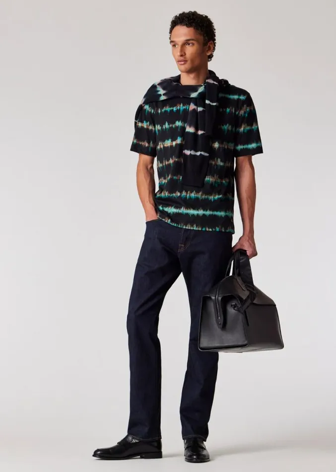 Mens Paul Smith TShirts Black Shibori Stripe Cotton TShirt