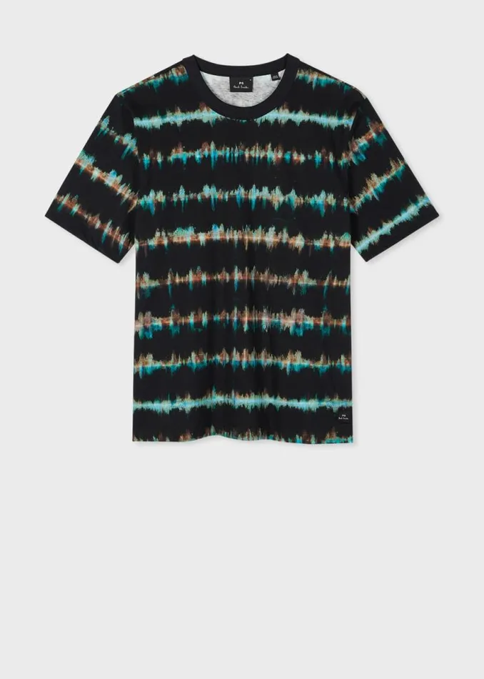 Mens Paul Smith TShirts Black Shibori Stripe Cotton TShirt