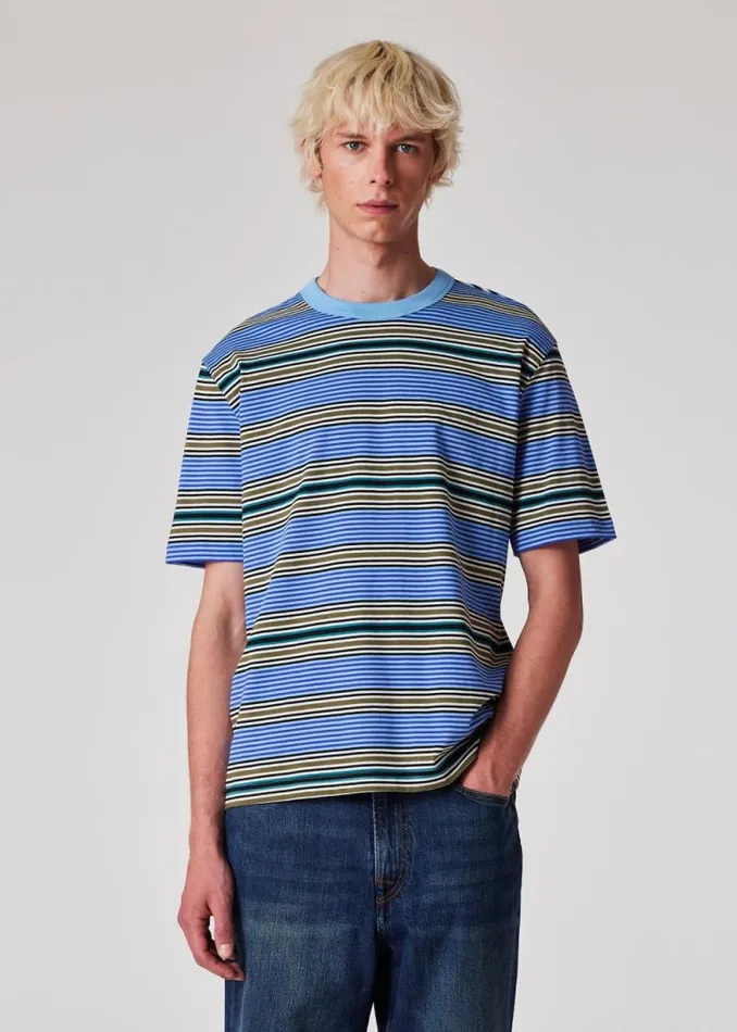 Mens Paul Smith TShirts Blue Organic Cotton Stripe TShirt