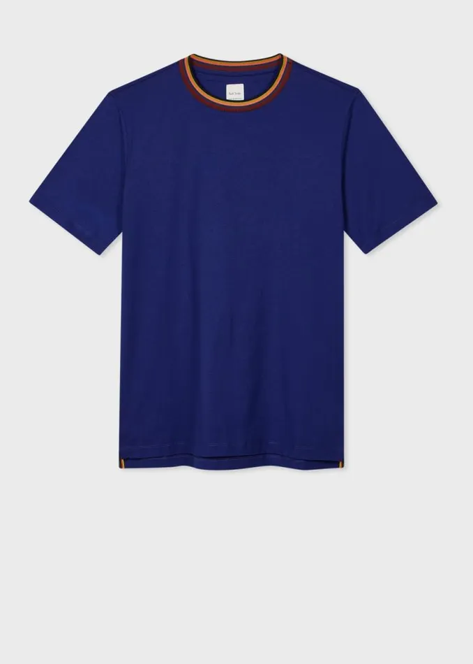 Mens Paul Smith TShirts Cobalt Blue 039Artist Stripe039 Collar Cotton TShirt Mens Paul Smith TShirts Cobalt Blue 039Artist Stripe039 Collar Cotton TShirt