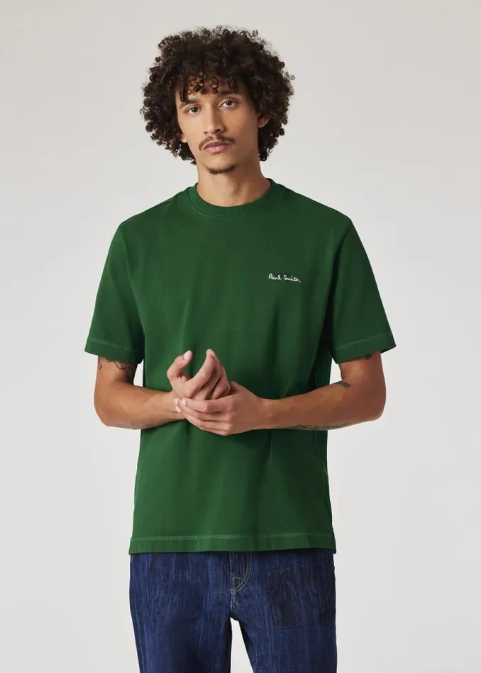Mens Paul Smith TShirts Green Embroidered PS Logo TShirt