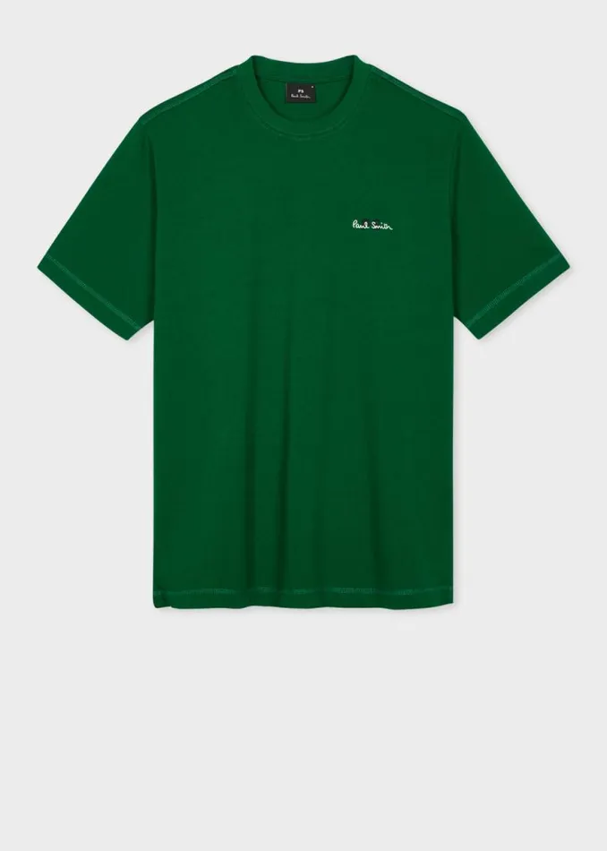 Mens Paul Smith TShirts Green Embroidered PS Logo TShirt