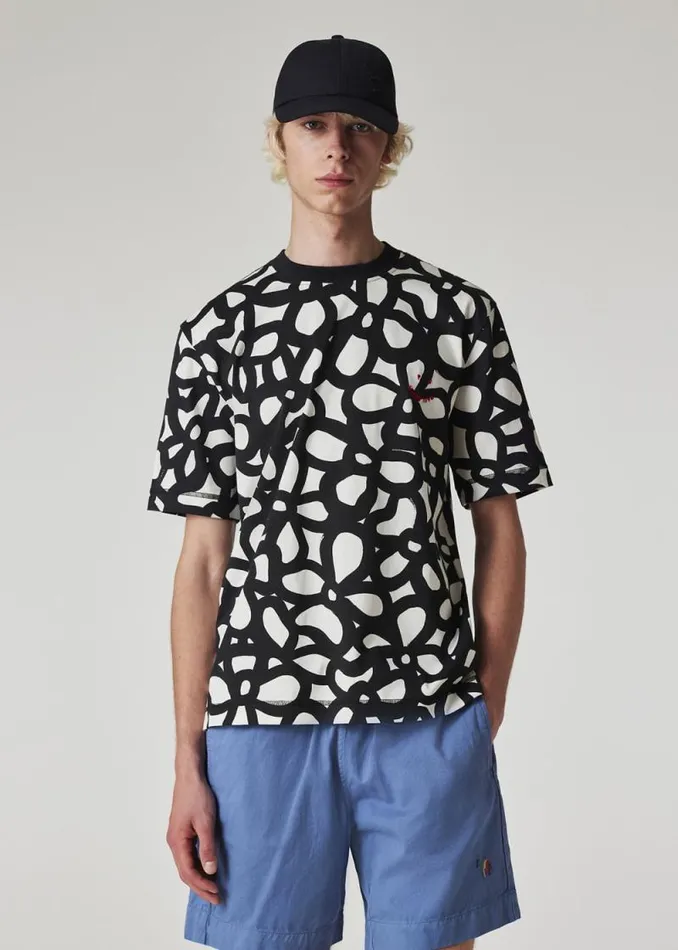 Mens Paul Smith TShirts Monochrome Happy 039Floral039 TShirt