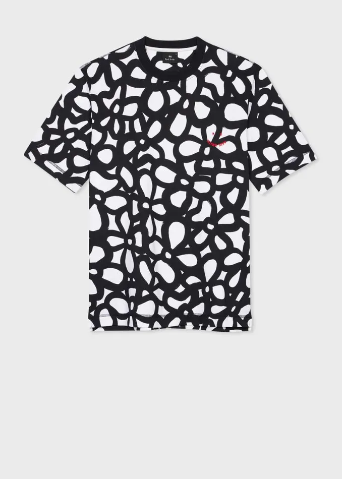 Mens Paul Smith TShirts Monochrome Happy 039Floral039 TShirt Mens Paul Smith TShirts Monochrome Happy 039Floral039 TShirt