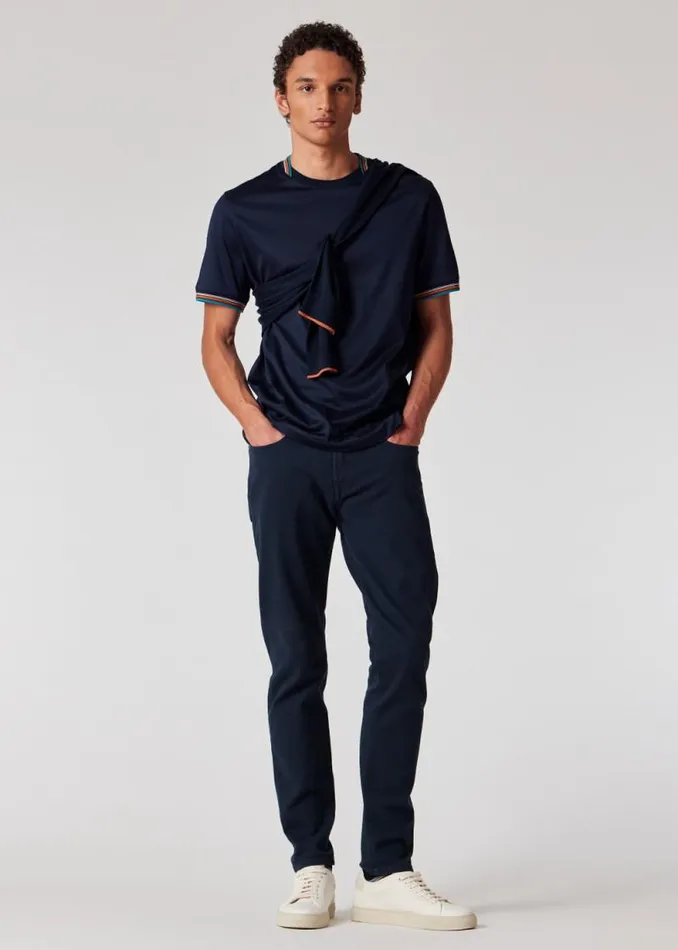 Mens Paul Smith TShirts Navy Mercerised Cotton 039Signature Stripe039 Trim TShirt Mens Paul Smith TShirts Navy Mercerised Cotton 039Signature Stripe039 Trim TShirt