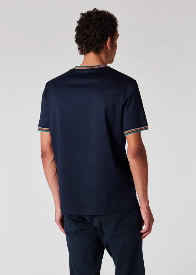 Mens Paul Smith TShirts Navy Mercerised Cotton 039Signature Stripe039 Trim TShirt Mens Paul Smith TShirts Navy Mercerised Cotton 039Signature Stripe039 Trim TShirt