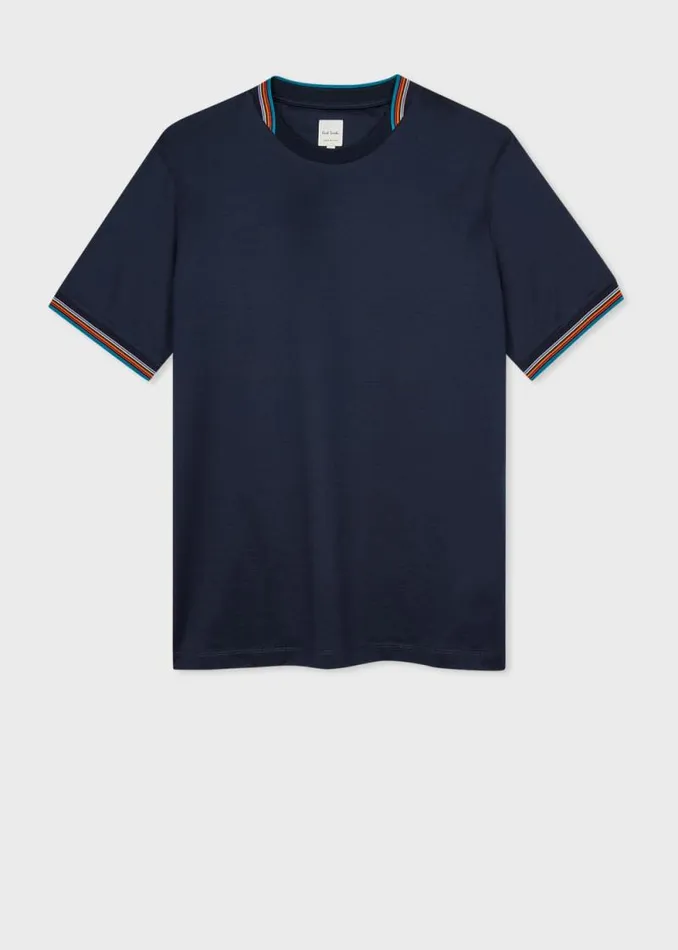 Mens Paul Smith TShirts Navy Mercerised Cotton 039Signature Stripe039 Trim TShirt Mens Paul Smith TShirts Navy Mercerised Cotton 039Signature Stripe039 Trim TShirt