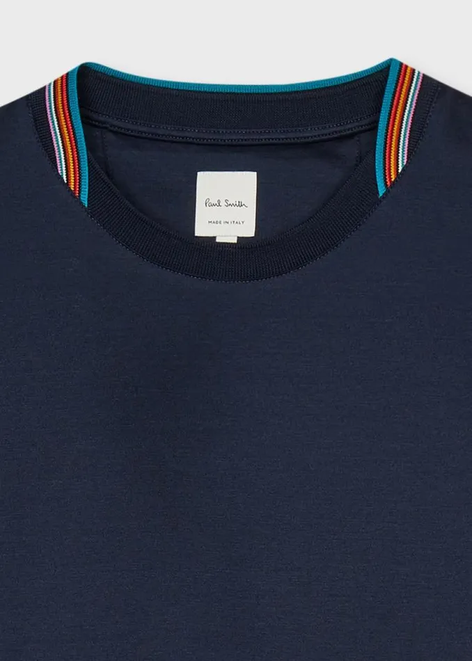 Mens Paul Smith TShirts Navy Mercerised Cotton 039Signature Stripe039 Trim TShirt Mens Paul Smith TShirts Navy Mercerised Cotton 039Signature Stripe039 Trim TShirt
