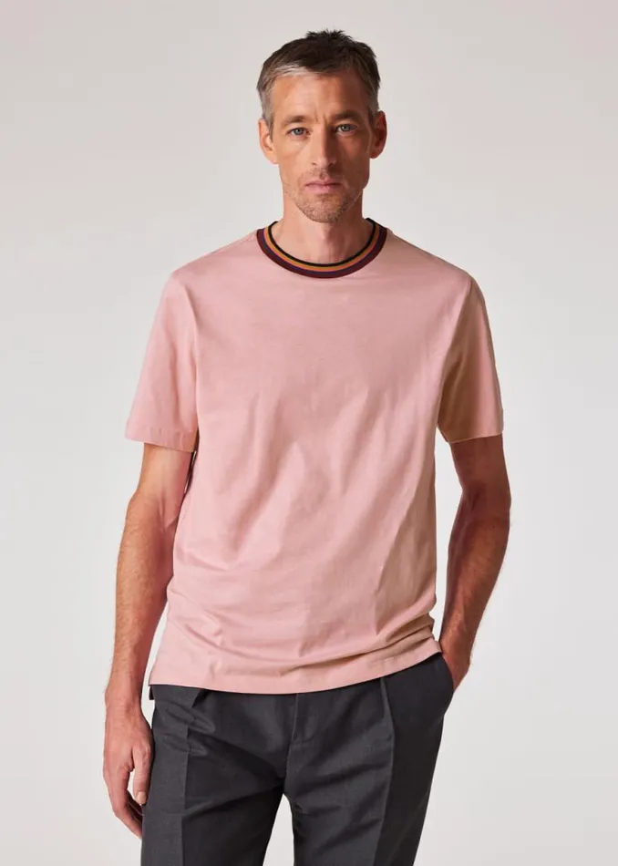 Mens Paul Smith TShirts Pink 039Artist Stripe039 Collar Cotton TShirt