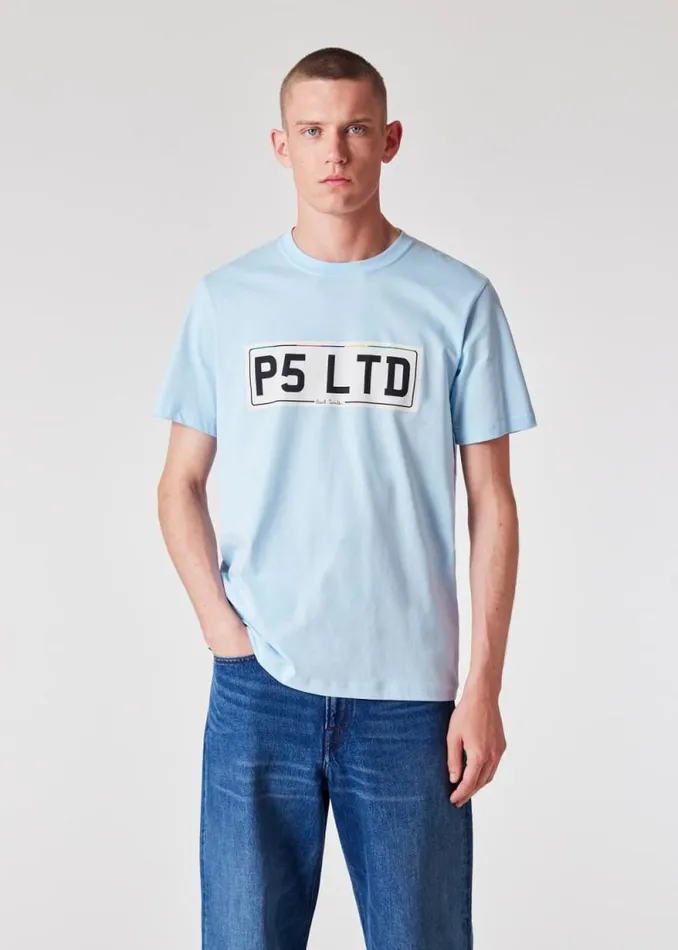 Mens Paul Smith TShirts Powder Blue 039Number Plate039 Print TShirt