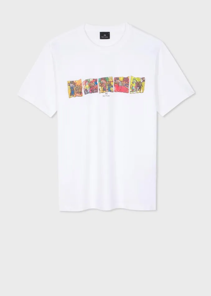 Mens Paul Smith TShirts White 039Zebra039 Line Up Print TShirt Mens Paul Smith TShirts White 039Zebra039 Line Up Print TShirt
