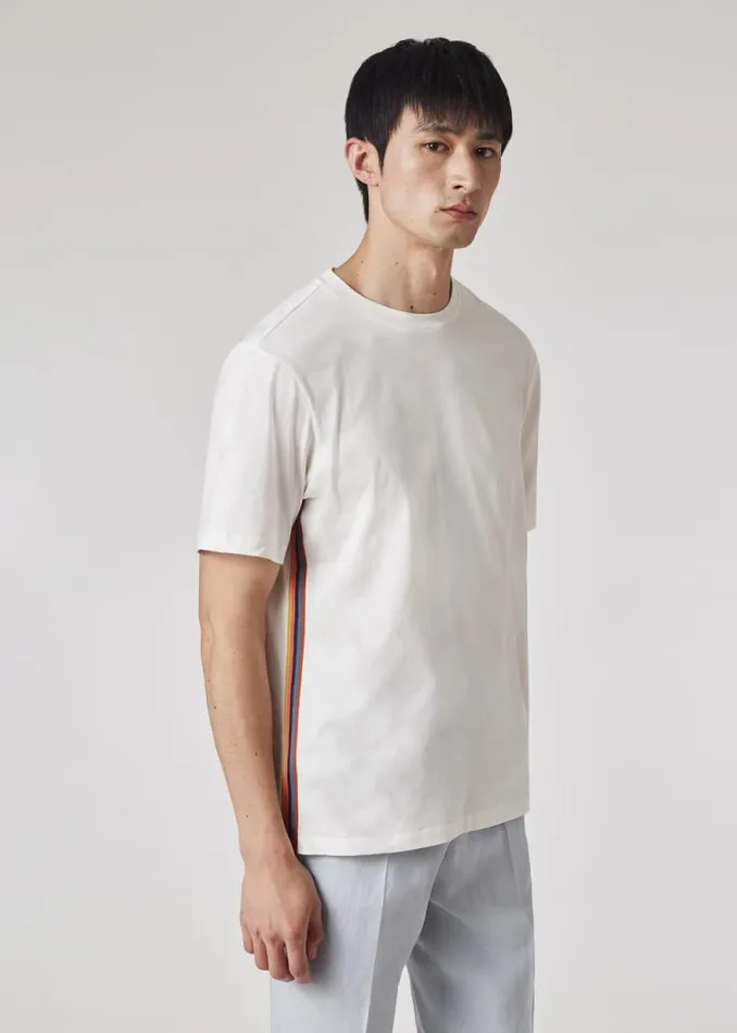 Mens Paul Smith TShirts White Cotton TShirt With 039Artist Stripe039 Trim