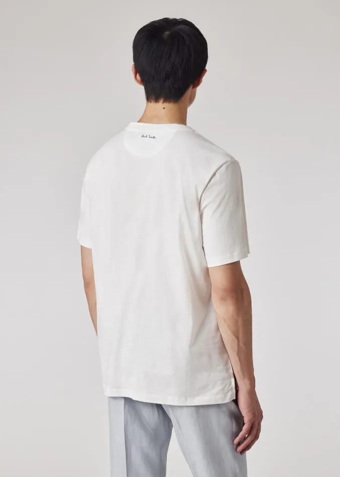 Mens Paul Smith TShirts White Cotton TShirt With 039Artist Stripe039 Trim Mens Paul Smith TShirts White Cotton TShirt With 039Artist Stripe039 Trim