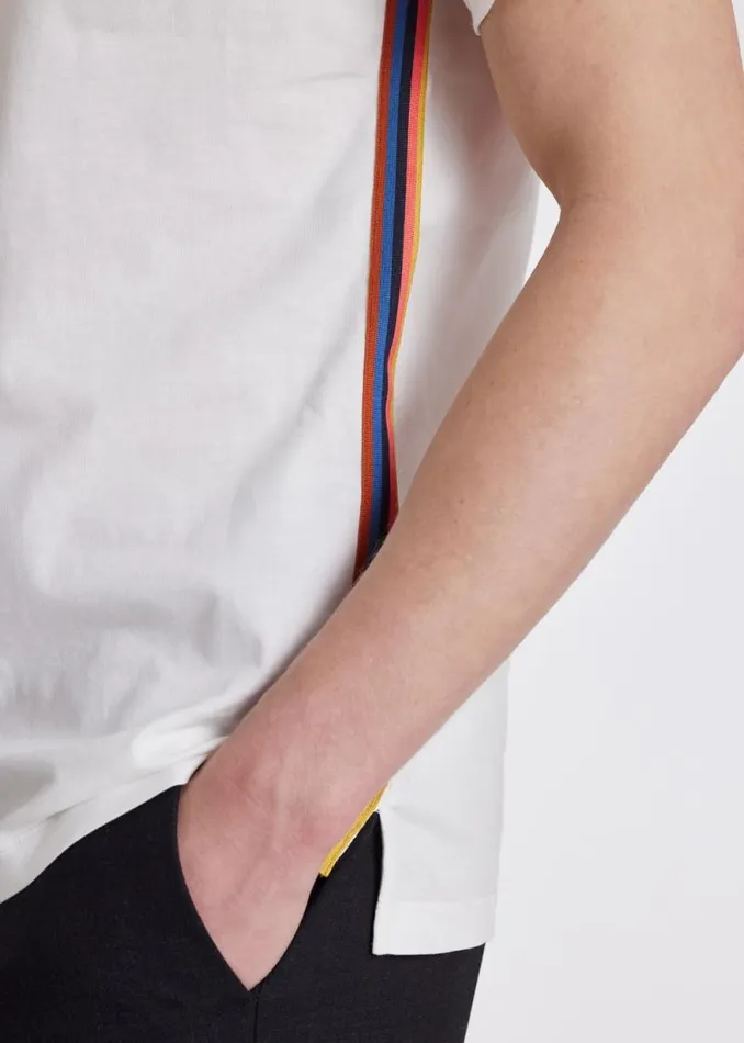 Mens Paul Smith TShirts White Cotton TShirt With 039Artist Stripe039 Trim Mens Paul Smith TShirts White Cotton TShirt With 039Artist Stripe039 Trim