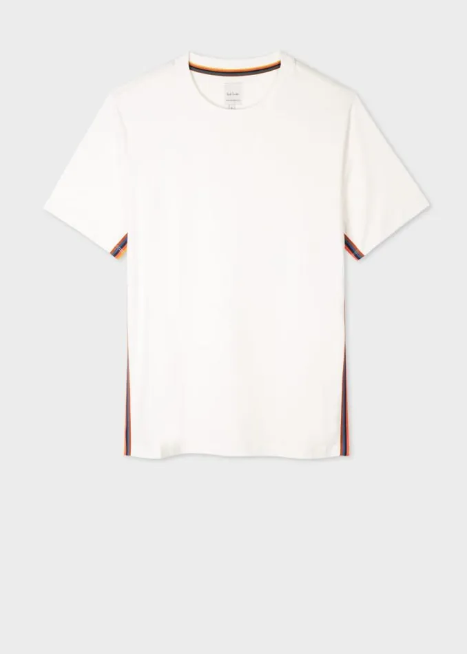Mens Paul Smith TShirts White Cotton TShirt With 039Artist Stripe039 Trim Mens Paul Smith TShirts White Cotton TShirt With 039Artist Stripe039 Trim