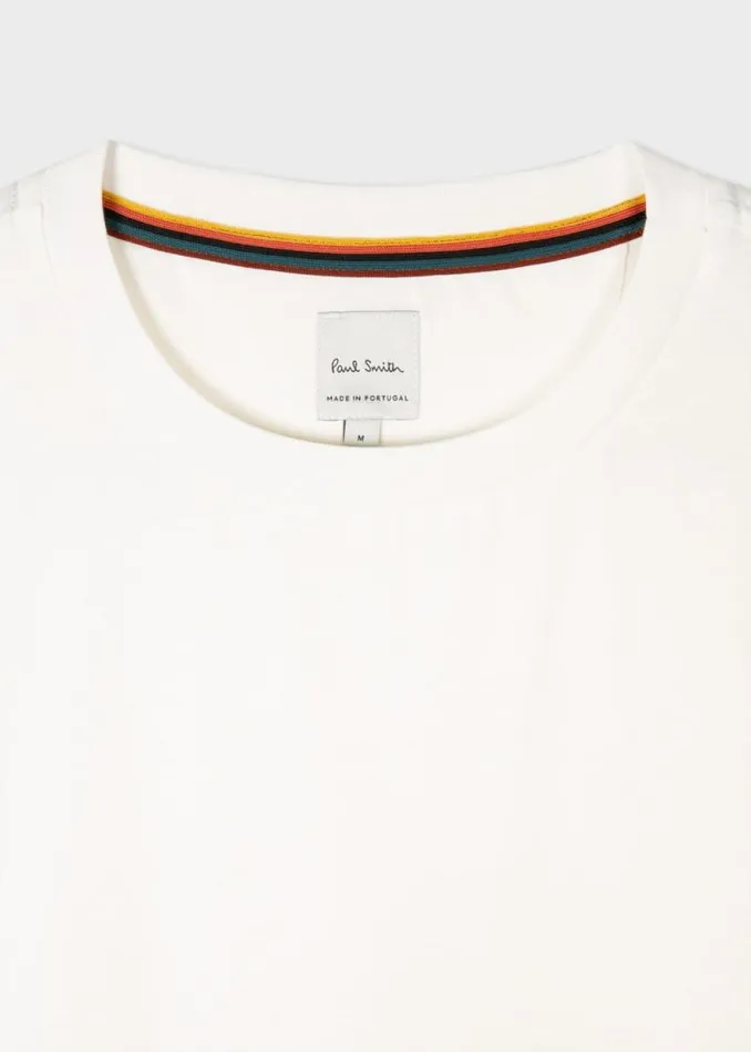 Mens Paul Smith TShirts White Cotton TShirt With 039Artist Stripe039 Trim Mens Paul Smith TShirts White Cotton TShirt With 039Artist Stripe039 Trim