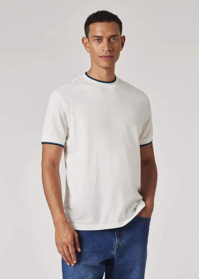 Mens Paul Smith TShirts White Jacquard TShirt With Contrast Tipping