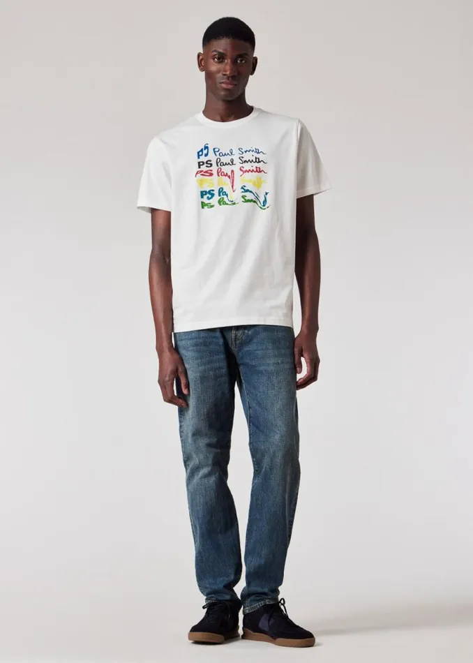 Mens Paul Smith TShirts White OrganicCotton 039Waved Repeat Logo039 Print TShirt Mens Paul Smith TShirts White OrganicCotton 039Waved Repeat Logo039 Print TShirt