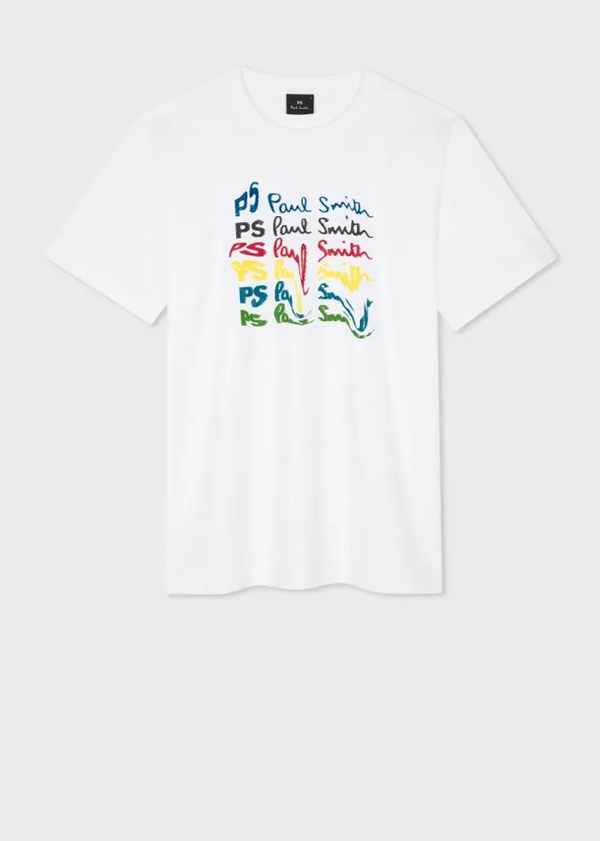 Mens Paul Smith TShirts White OrganicCotton 039Waved Repeat Logo039 Print TShirt Mens Paul Smith TShirts White OrganicCotton 039Waved Repeat Logo039 Print TShirt