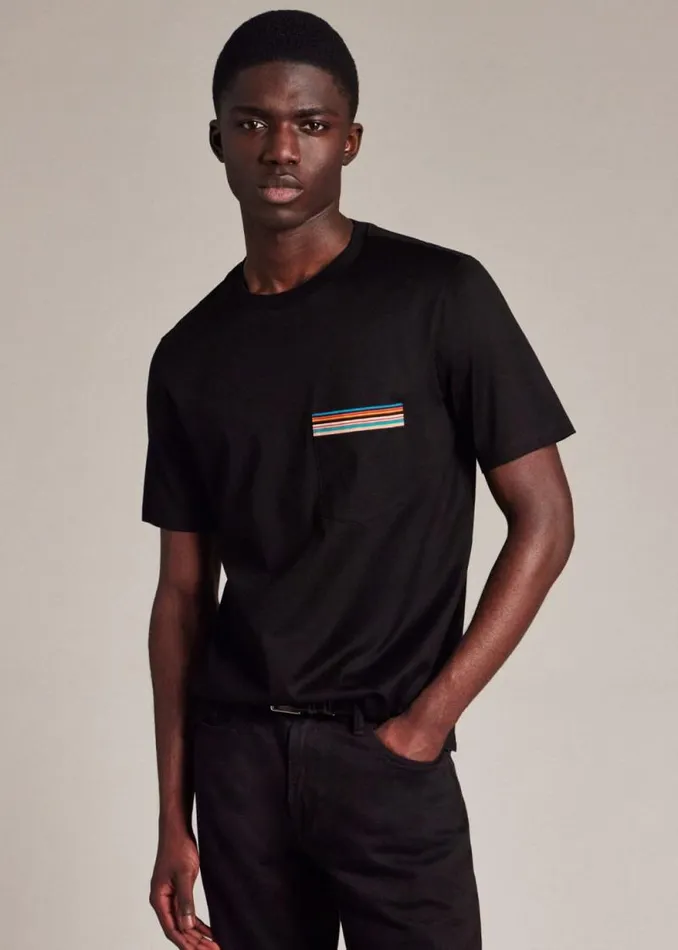 Mens Paul Smith The Classics Black 039Signature Stripe039 Pocket TShirt